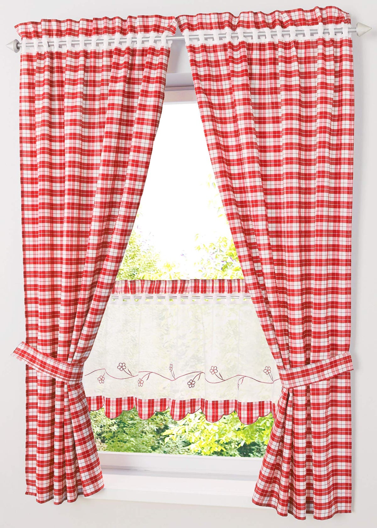 Blickdichte Vorhänge mit Karo-Muster Landhaus HxB 120x80cm 2er Set