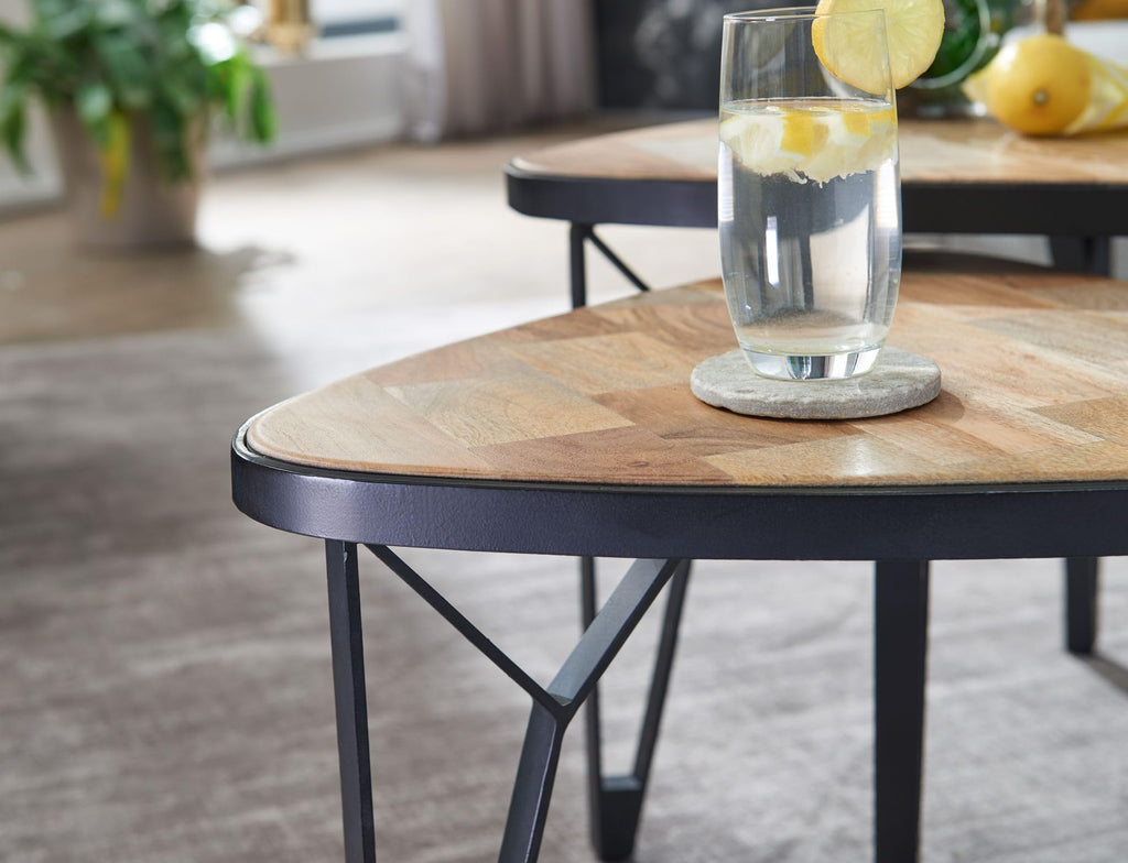 FineBuy Couchtisch 2er Set 60x60x45 cm Massivholz Dreieckig, Satztisch