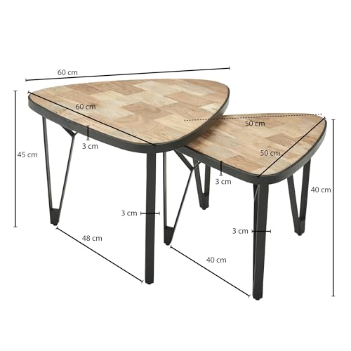 FineBuy Couchtisch 2er Set 60x60x45 cm Massivholz Dreieckig, Satztisch
