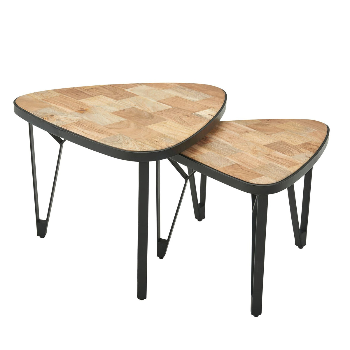 FineBuy Couchtisch 2er Set 60x60x45 cm Massivholz Dreieckig, Satztisch