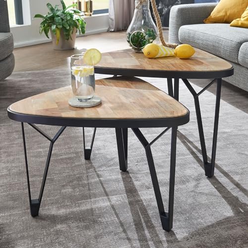 FineBuy Couchtisch 2er Set 60x60x45 cm Massivholz Dreieckig, Satztisch