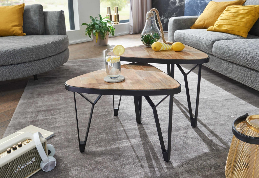 FineBuy Couchtisch 2er Set 60x60x45 cm Massivholz Dreieckig, Satztisch