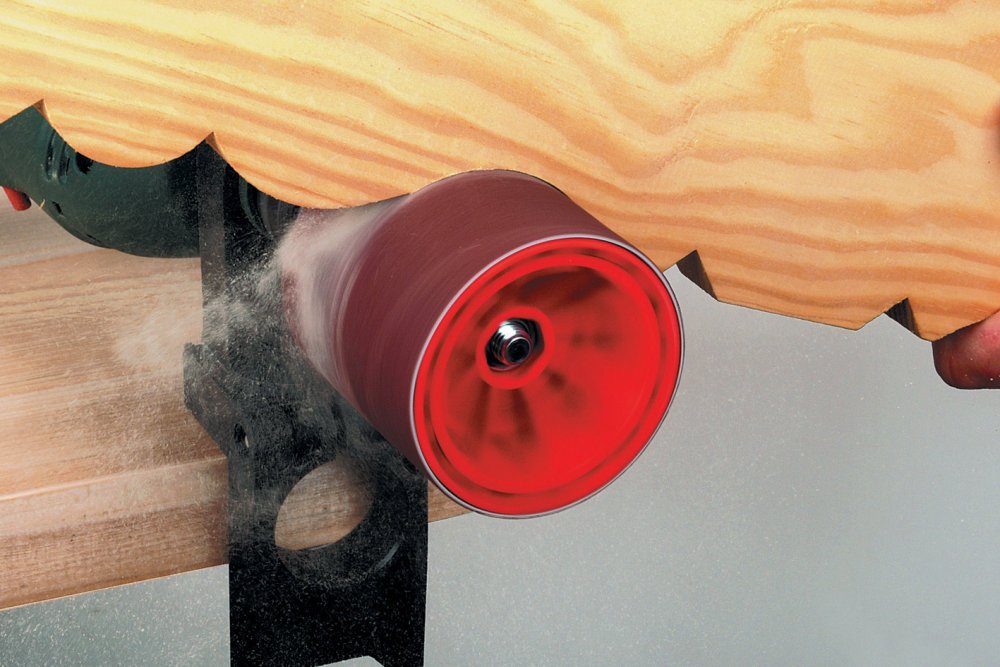 wolfcraft Schleifwalze mit Schleifband - 2245000 - Rundschaft 8 mm - Ø 75 x 80 inkl. Schleifband Korn 80 - Made in Europe - Holz, Metall, Kunststoff