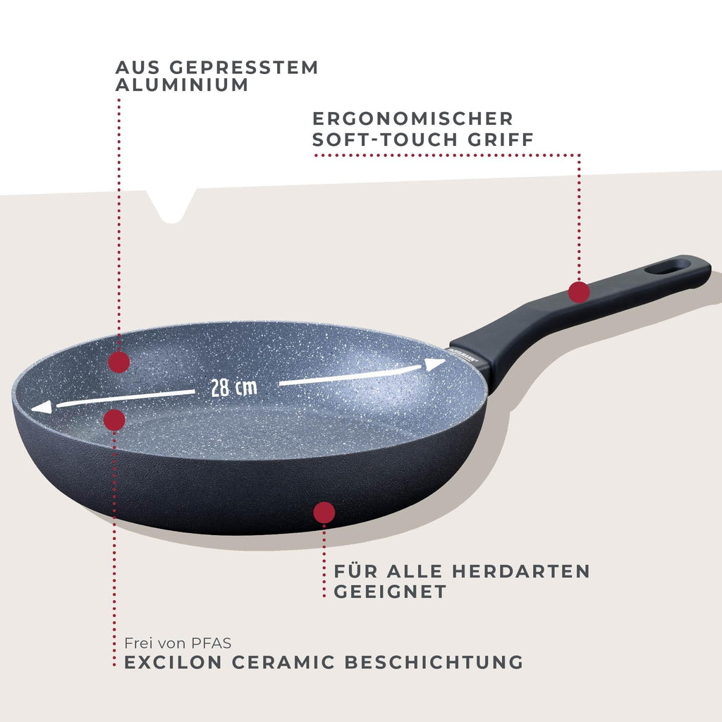Fackelmann Bratpfanne Cosmo – Ø 28 cm aus gepresstem Aluminium, PFAS-freie Excilon Ceramic Beschichtung, Soft-Touch Griff, Reinigung per Hand