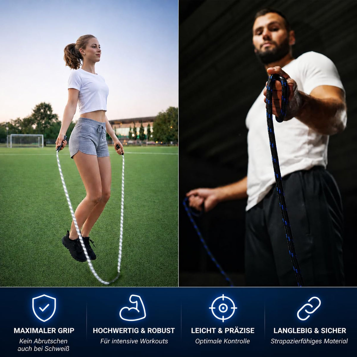 Springseil I 3 Meter Fatburner Speed Jumping Rope I Erwachsenen Profi Skipping Seil I Ideal zum Boxen, Ausdauer Sport, MMA, HIIT in Schwarz, Blau und Weiß