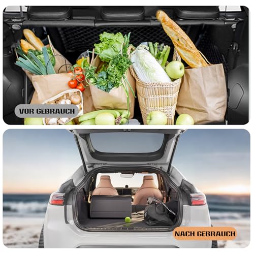 Ergocar Kofferraum Organizer, PU-Leder Autotasche Auto Kofferraum Box mit Deckel, Zusammenklappbarer Aufbewahrungsbox mit Fächern, Wasserfeste Langlebig, Rutschfester Boden, 180° Öffnung