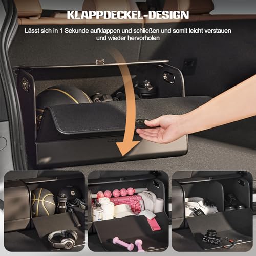 Ergocar Kofferraum Organizer, PU-Leder Autotasche Auto Kofferraum Box mit Deckel, Zusammenklappbarer Aufbewahrungsbox mit Fächern, Wasserfeste Langlebig, Rutschfester Boden, 180° Öffnung