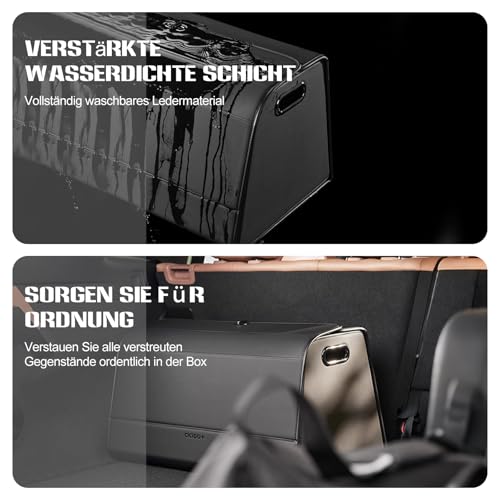 Ergocar Kofferraum Organizer, PU-Leder Autotasche Auto Kofferraum Box mit Deckel, Zusammenklappbarer Aufbewahrungsbox mit Fächern, Wasserfeste Langlebig, Rutschfester Boden, 180° Öffnung