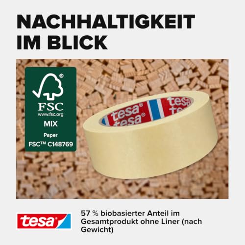 tesa tesakrepp 4323 Basic im 6er Pack - Elastisches Allzweck-Malerband für alle gängigen Malerarbeiten - hellbeige - 6 Rollen je 50 m x 50 mm
