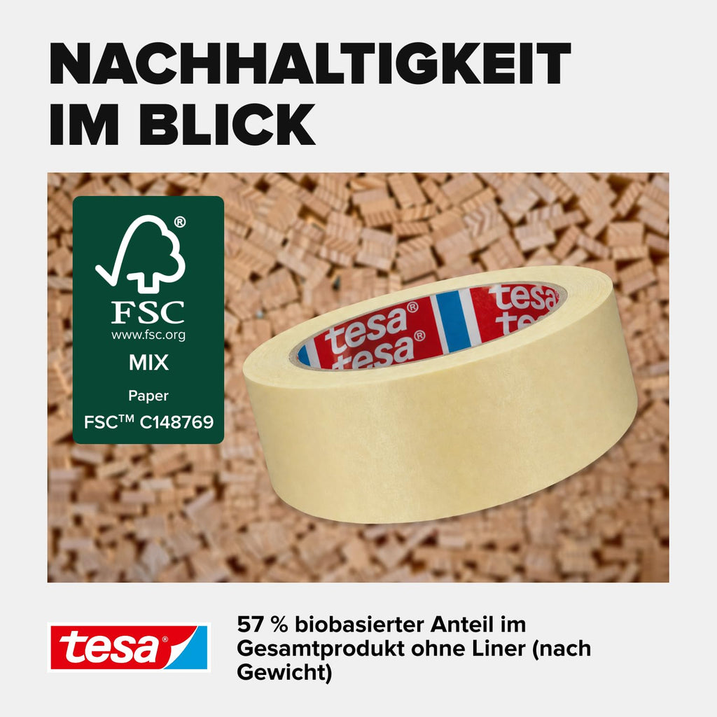 tesa tesakrepp 4323 Basic im 6er Pack - Elastisches Allzweck-Malerband für alle gängigen Malerarbeiten - hellbeige - 6 Rollen je 50 m x 50 mm