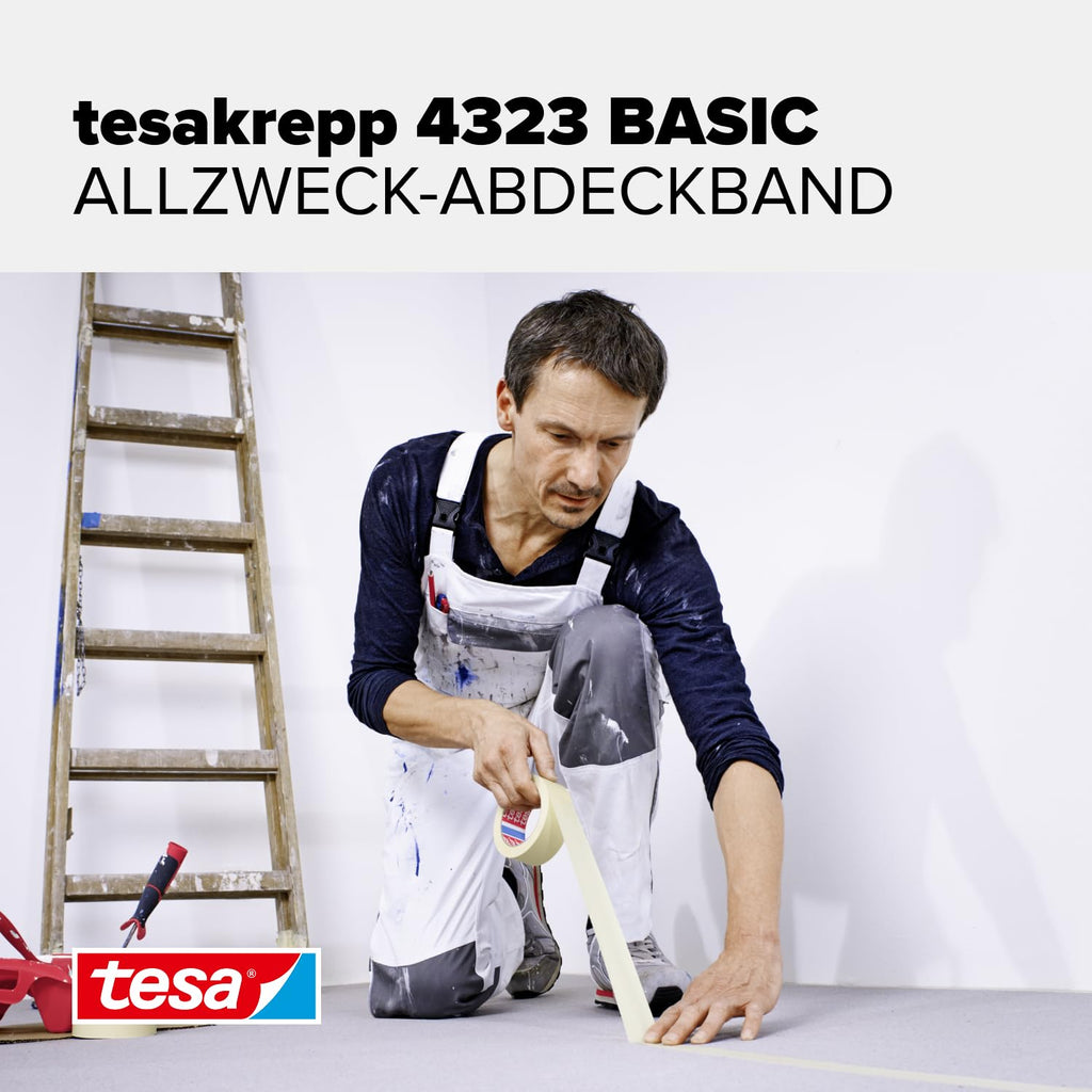 tesa tesakrepp 4323 Basic im 6er Pack - Elastisches Allzweck-Malerband für alle gängigen Malerarbeiten - hellbeige - 6 Rollen je 50 m x 50 mm