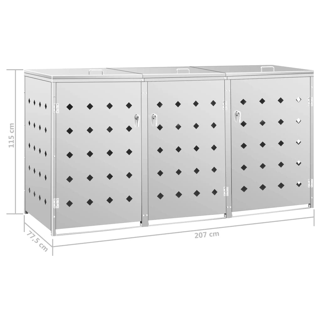 vidaXL Mülltonnenbox für 3 Tonnen Müllbox Mülltonnenverkleidung Mülltonne Mülltonnenbox Müllcontainer Gerätebox 240L Edelstahl Silbern