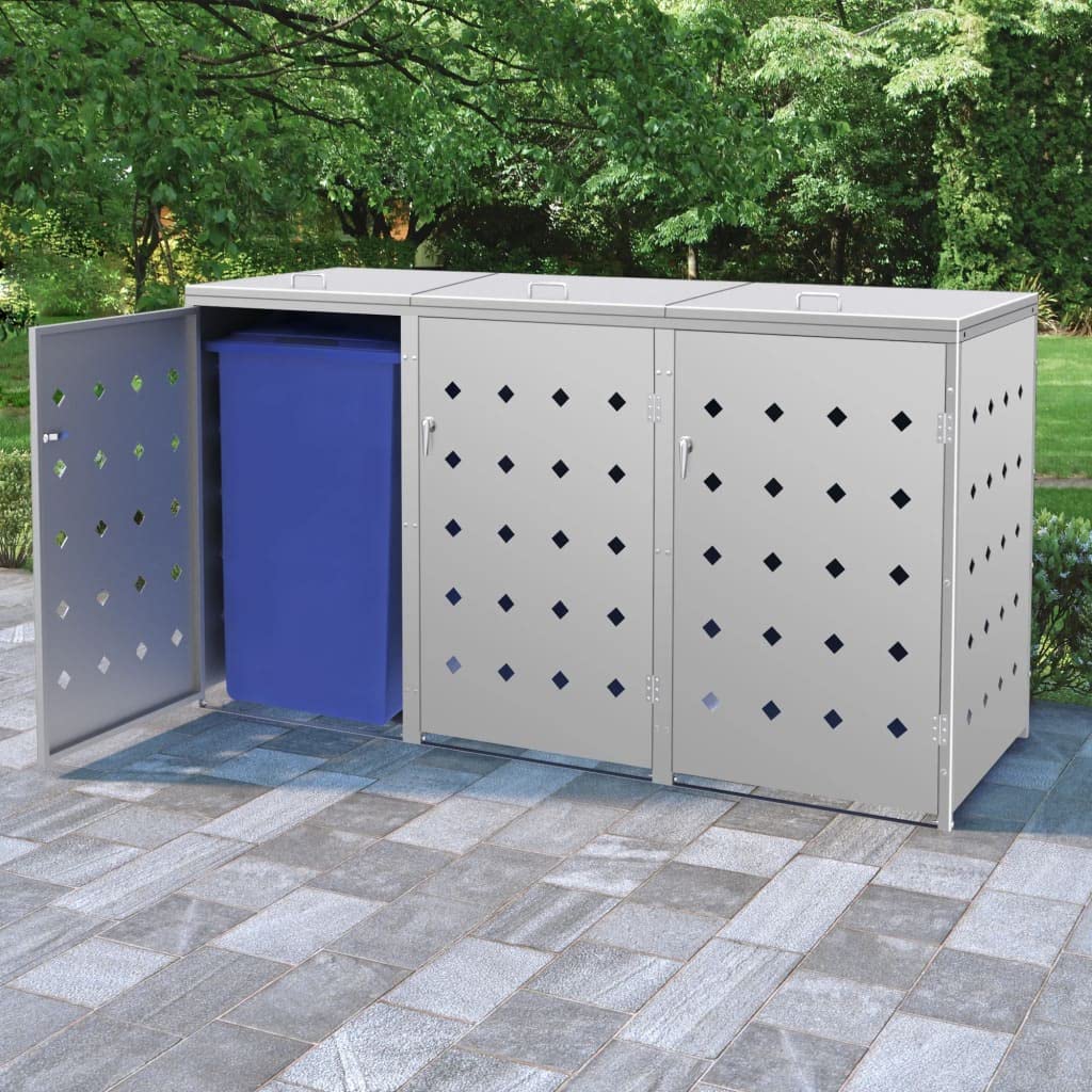 vidaXL Mülltonnenbox für 3 Tonnen Müllbox Mülltonnenverkleidung Mülltonne Mülltonnenbox Müllcontainer Gerätebox 240L Edelstahl Silbern