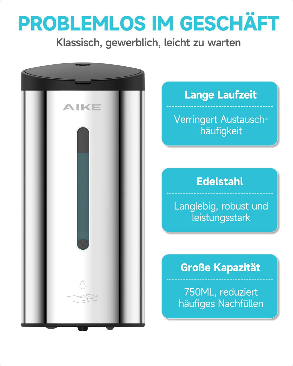 AIKE Automatischer Wand-Seifenspender, Für Bad Und Restaurant, AK1205E