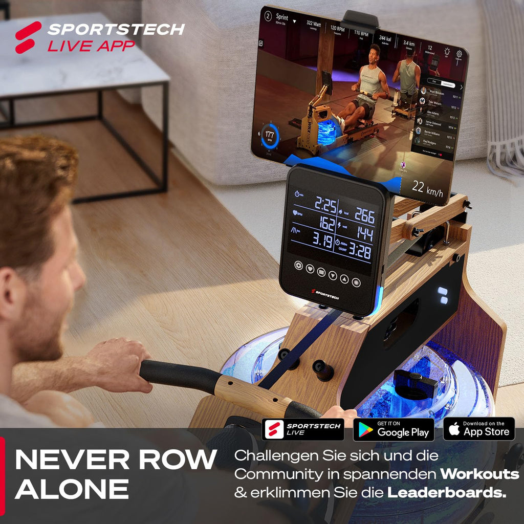 Sportstech, Wasserrudergerät + 3-Fach individuell verstellbar WRX1000