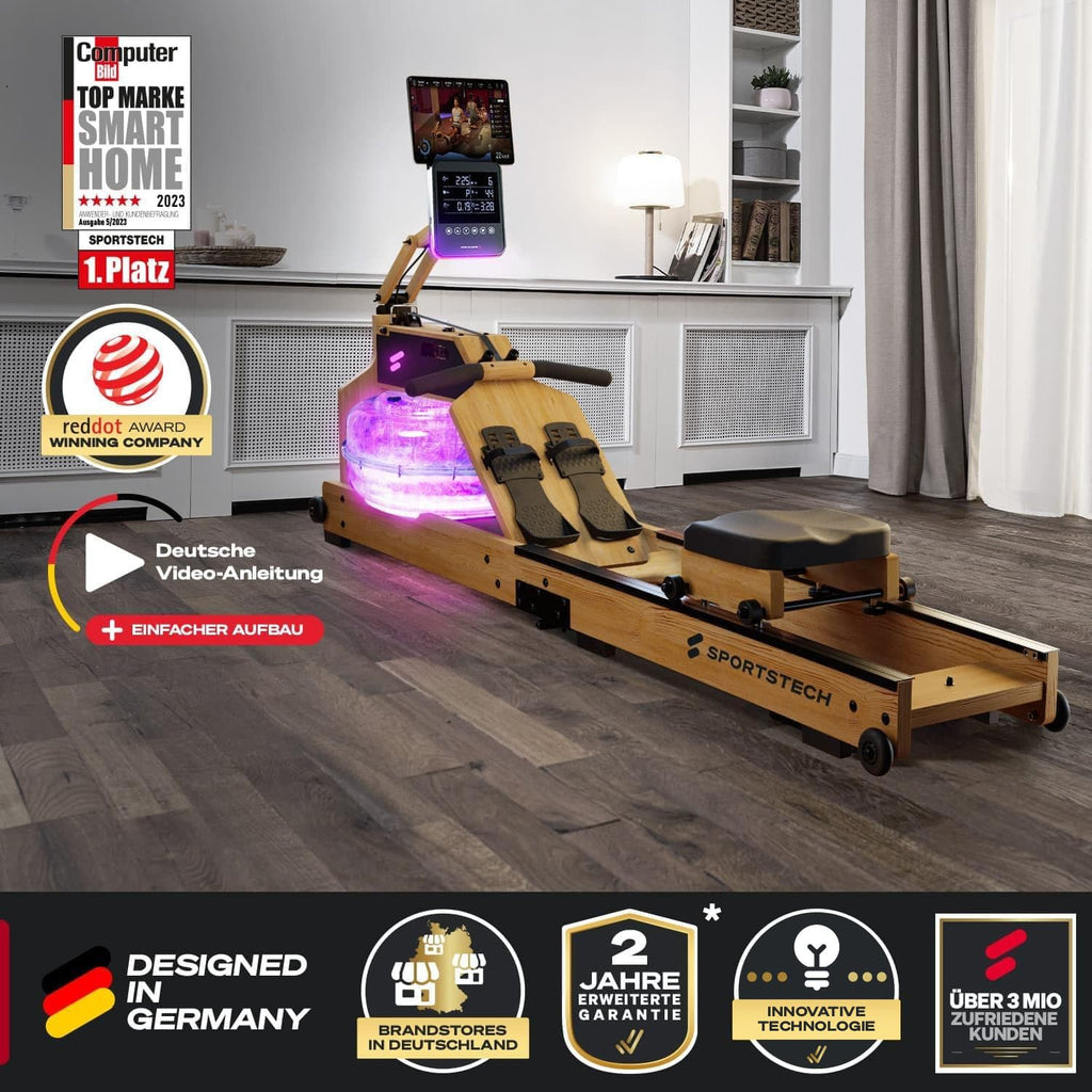 Sportstech, Wasserrudergerät + 3-Fach individuell verstellbar WRX1000