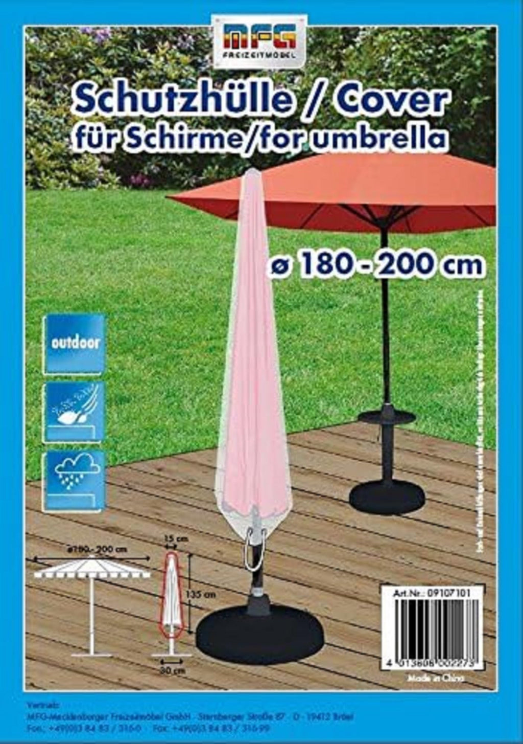 MFG Reißfeste Schutzhülle für einen Gartenschirm, transparent, 15x135x30 cm, in praktischer Tragetasche