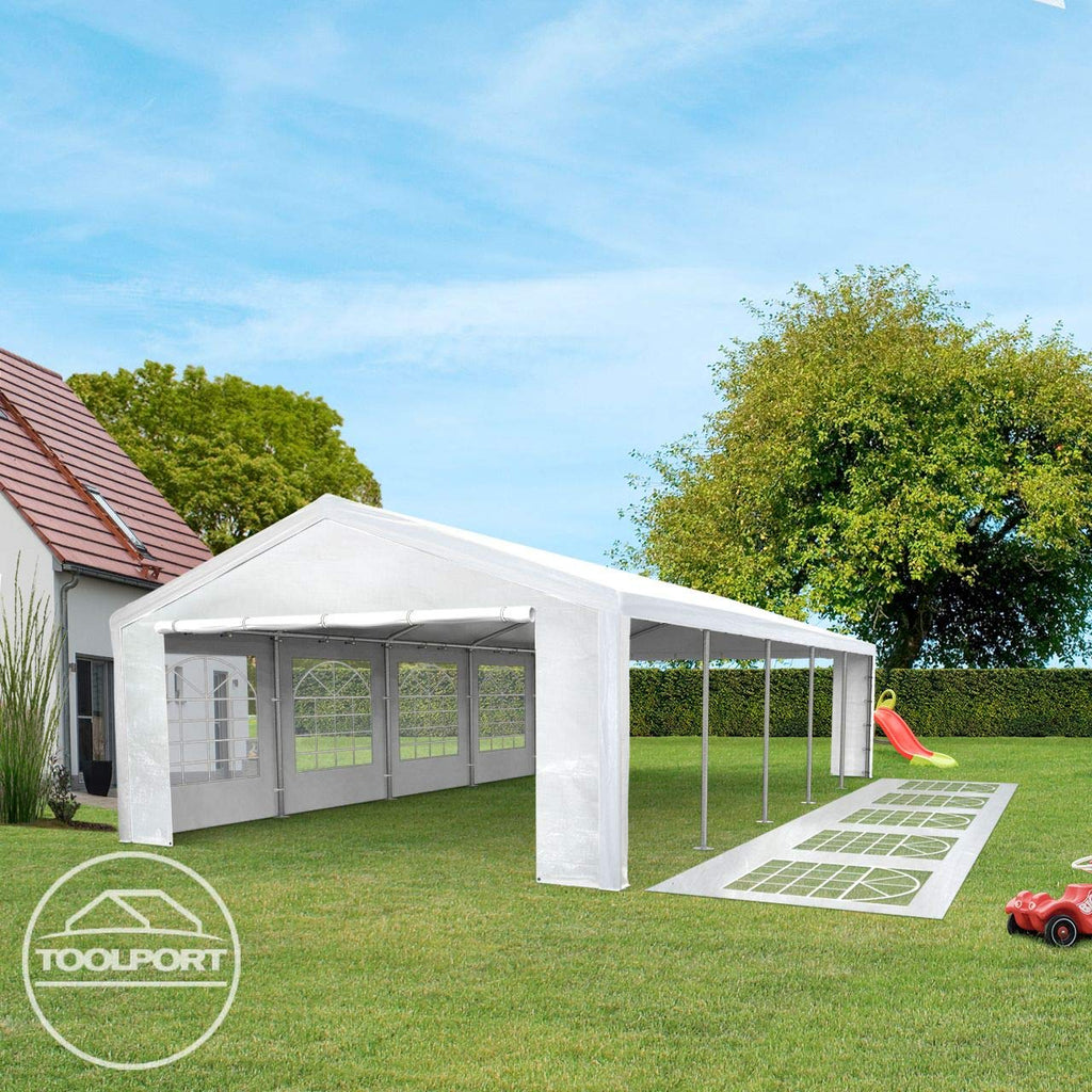 TOOLPORT Partyzelt Pavillon 5x8 m in weiß PE Plane 350 N Wasserdicht UV Schutz Festzelt Gartenzelt