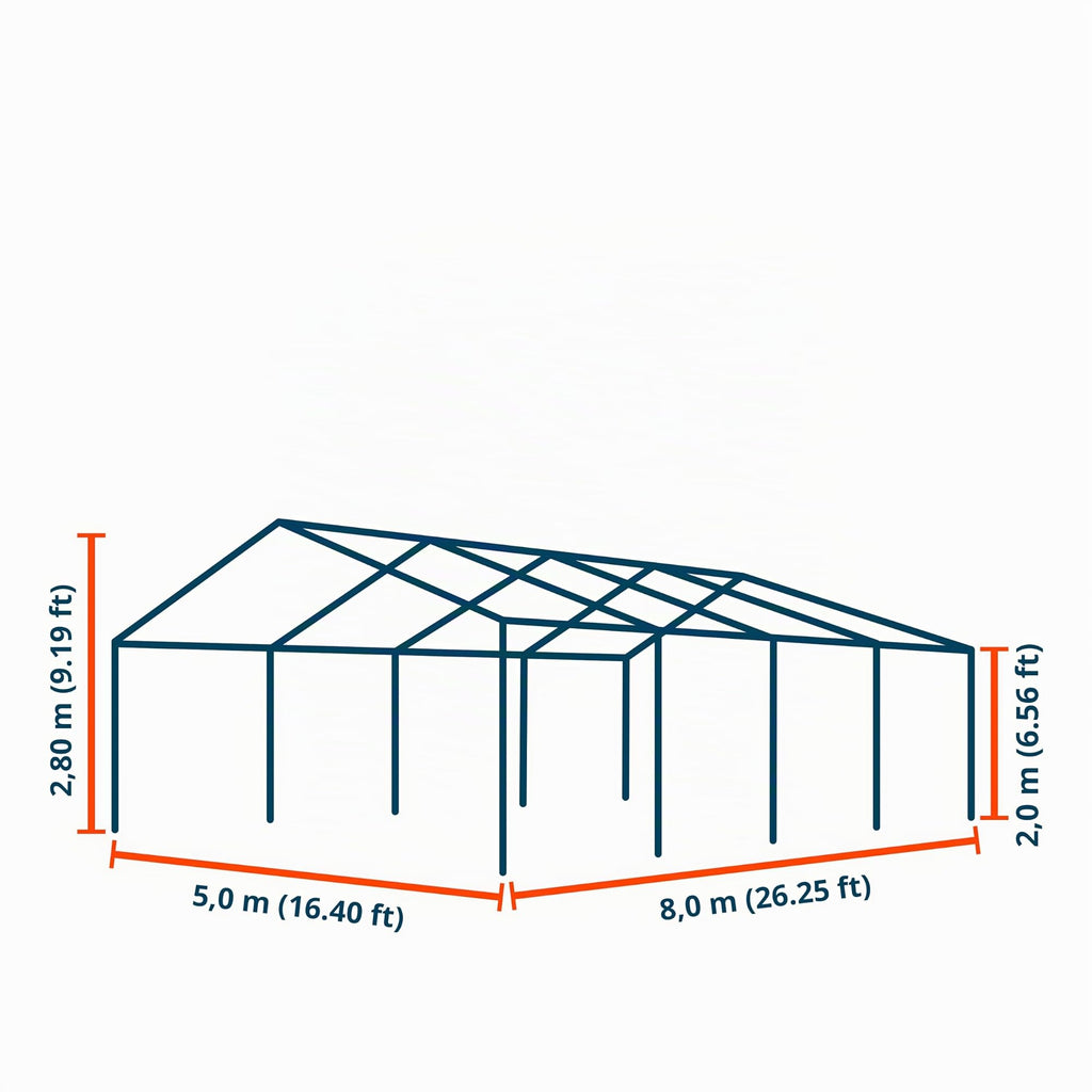 TOOLPORT Partyzelt Pavillon 5x8 m in weiß PE Plane 350 N Wasserdicht UV Schutz Festzelt Gartenzelt