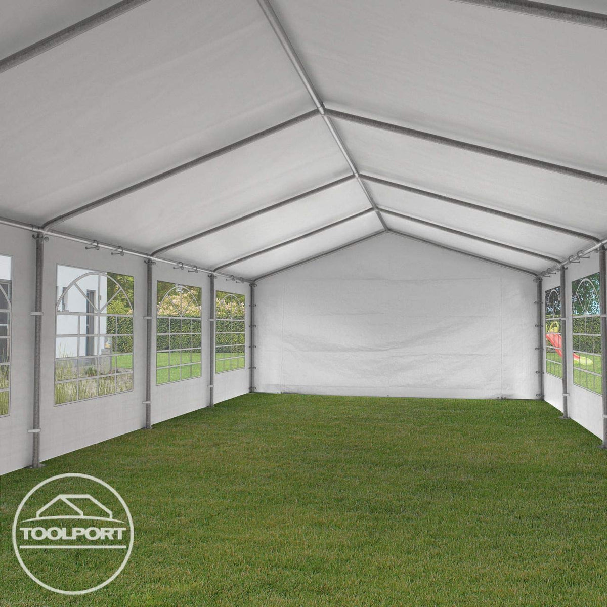 TOOLPORT Partyzelt Pavillon 5x8 m in weiß PE Plane 350 N Wasserdicht UV Schutz Festzelt Gartenzelt