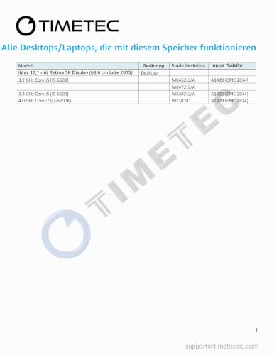 Timetec 16GB KIT(2x8GB) kompatibel für Apple iMac Ende 2015(27 Zoll mit Retina 5K Display) DDR3L 1867MHz/1866MHz PC3L-14900 2Rx8 CL13 1.35V 204 Pin SODIMM Speichermodul MAC RAM Upgrade für iMac 17,1