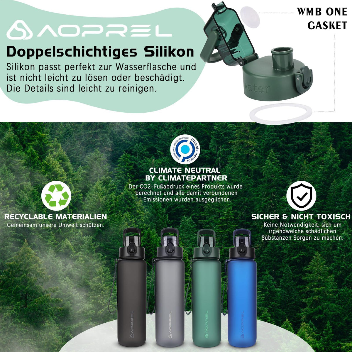AOPREL Trinkflasche 1L Tritan BPA-Frei Wasserflasche Mit Filter