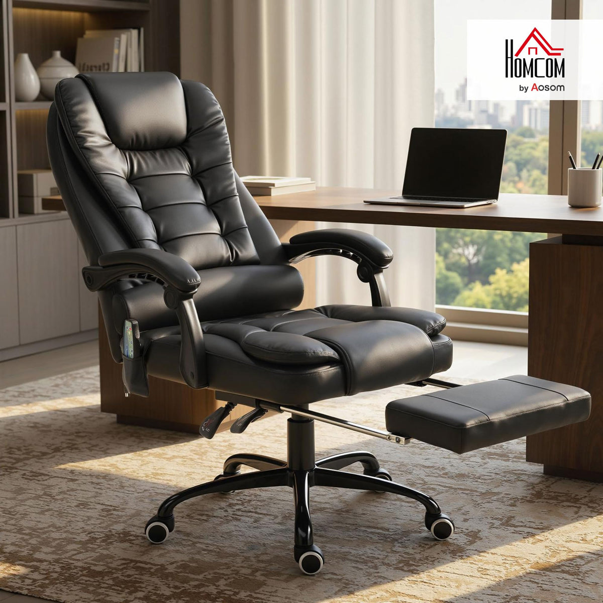 Vinsetto Bürostuhl mit Massagefunktion Ergonomischer Chefsessel, Schwarz