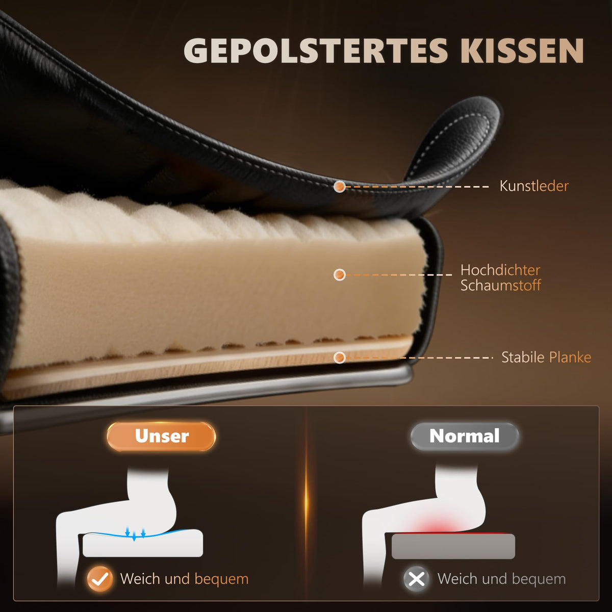 Vinsetto Bürostuhl mit Massagefunktion Ergonomischer Chefsessel, Schwarz