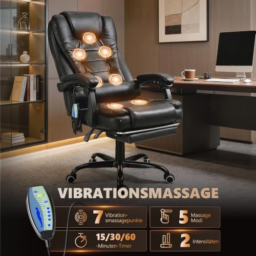 Vinsetto Bürostuhl mit Massagefunktion Ergonomischer Chefsessel, Schwarz
