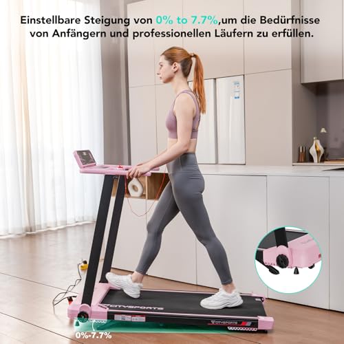 CITYSPORTS Elektrisches Laufband,Klappbares Laufband für Zuhause bis 12 km/h,mit LED-Anzeige,APP und 360° Tablet Holder,kompakte Walking Pad für Zuhause und Büro (Pink)