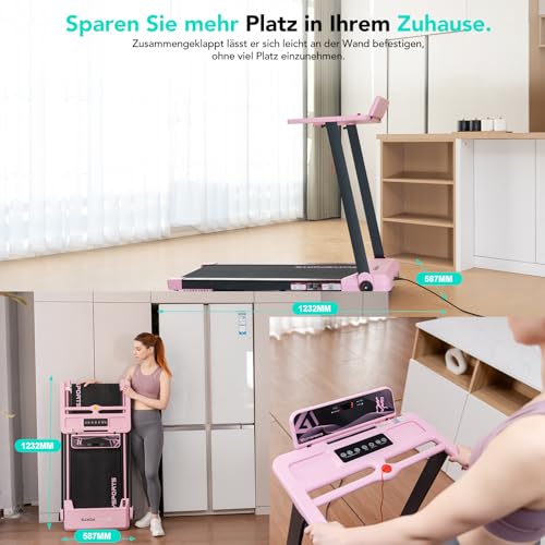 CITYSPORTS Elektrisches Laufband,Klappbares Laufband für Zuhause bis 12 km/h,mit LED-Anzeige,APP und 360° Tablet Holder,kompakte Walking Pad für Zuhause und Büro (Pink)