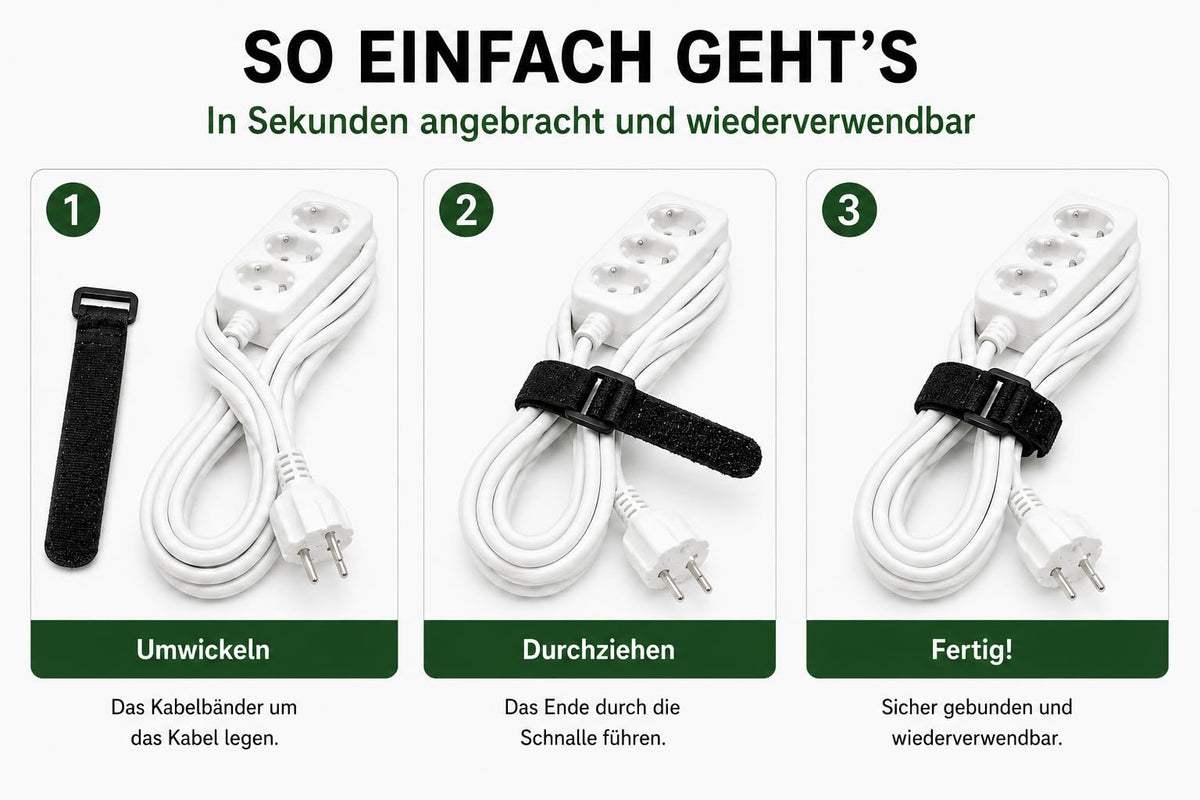 35 Stück Klett Kabelbinder mit Schnalle, 5 Größen 12–40 cm, Wiederverschließbar, Wiederverwendbar,1,6–2,5 cm Breit, Klettband für Kabelmanagement und Kabelorganisation