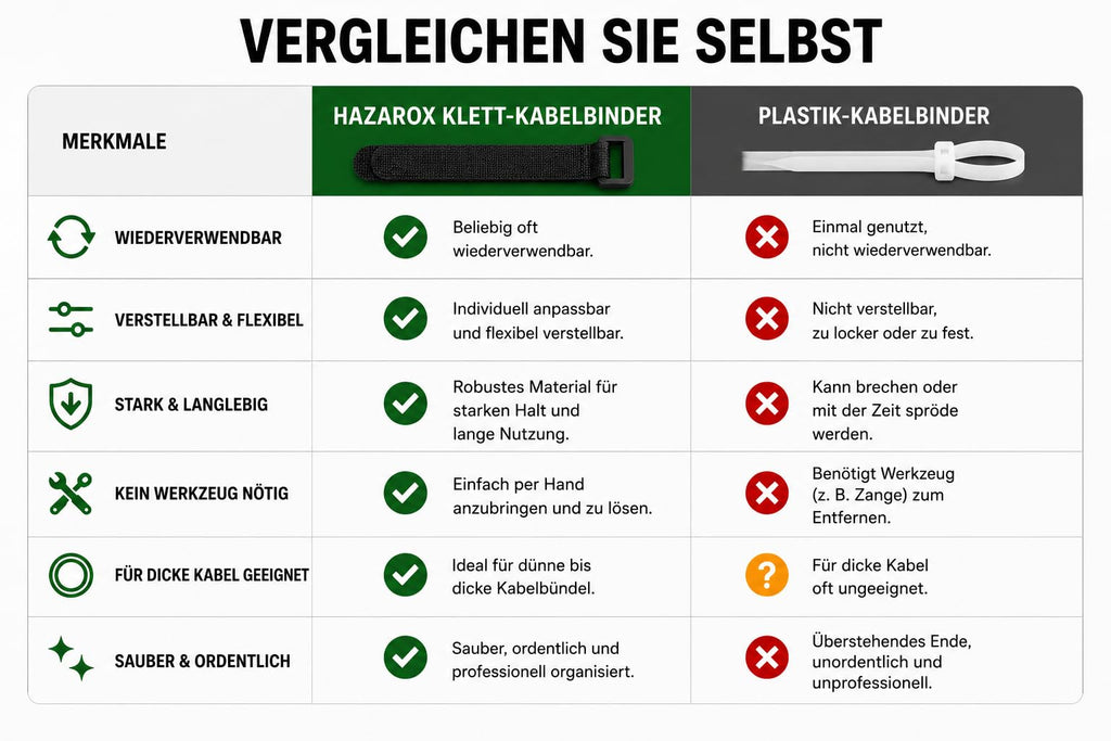 35 Stück Klett Kabelbinder mit Schnalle, 5 Größen 12–40 cm, Wiederverschließbar, Wiederverwendbar,1,6–2,5 cm Breit, Klettband für Kabelmanagement und Kabelorganisation