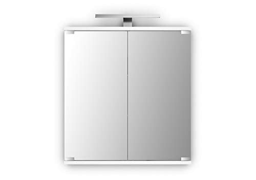 Jokey Spiegelschrank Kandi mit LED Beleuchtung 60 cm breit, Badezimmer Spiegelschrank aus MDF, inkl. Steckdose | Weiß