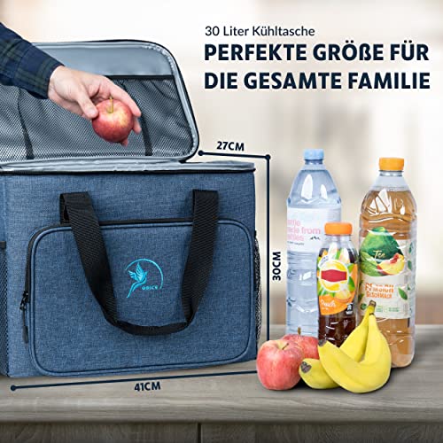 Obics® Kühltasche 20L & 30L (faltbar) 10-12 Stunden kühlen - isolierte Einkaufstasche & Lunchtasche mit Flaschenöffner & Auslaufsicherem PEVA-Material für Arbeit, Büro, Picknick, Einkaufen & Baustelle