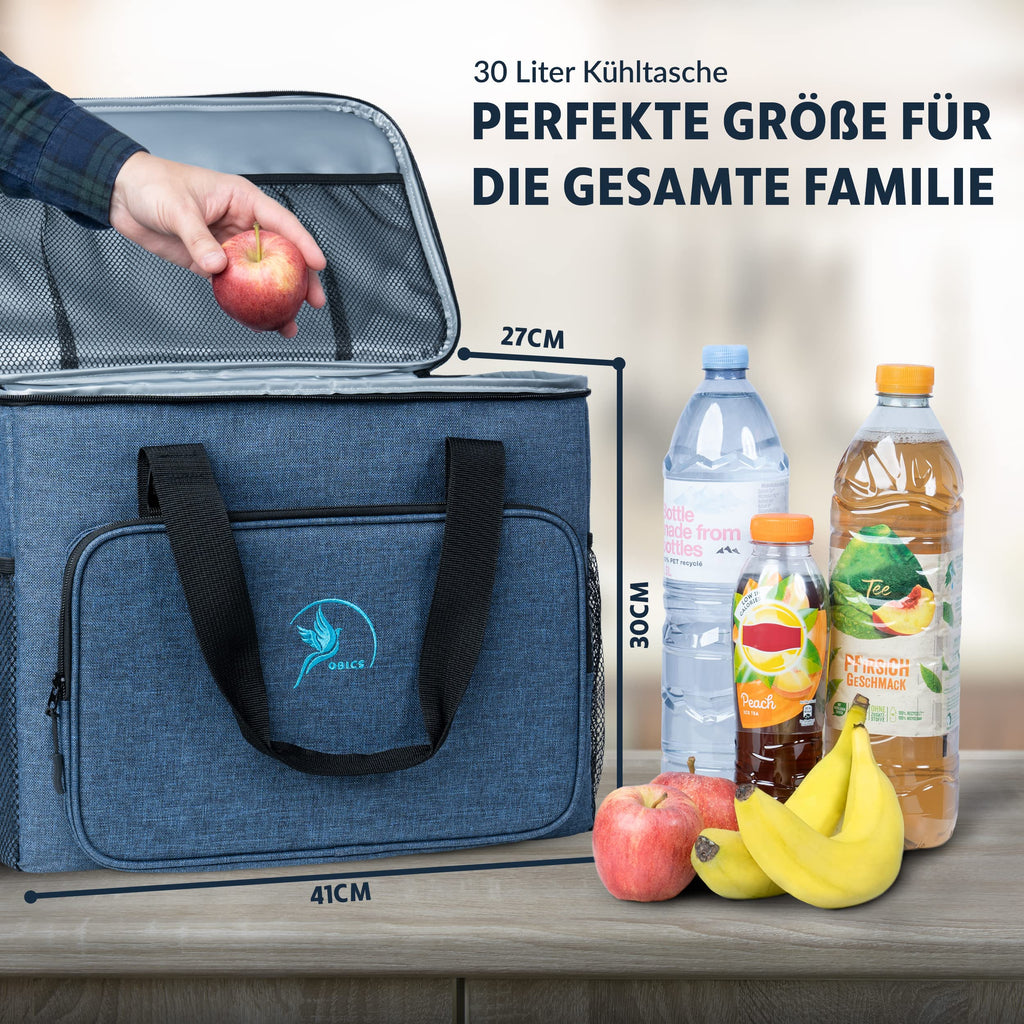 Obics® Kühltasche 20L & 30L (faltbar) 10-12 Stunden kühlen - isolierte Einkaufstasche & Lunchtasche mit Flaschenöffner & Auslaufsicherem PEVA-Material für Arbeit, Büro, Picknick, Einkaufen & Baustelle