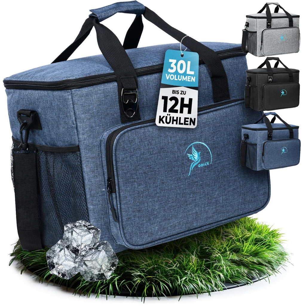 Obics® Kühltasche 20L & 30L (faltbar) 10-12 Stunden kühlen - isolierte Einkaufstasche & Lunchtasche mit Flaschenöffner & Auslaufsicherem PEVA-Material für Arbeit, Büro, Picknick, Einkaufen & Baustelle