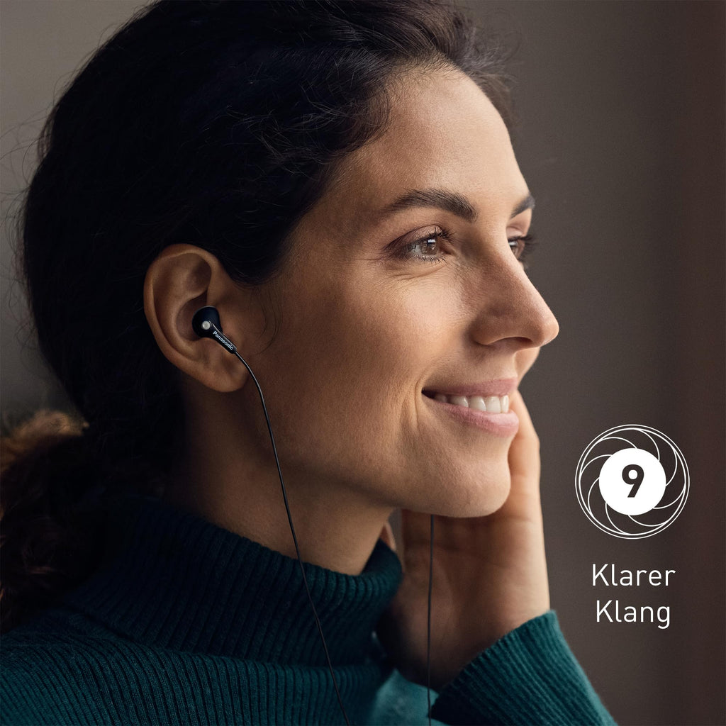 Panasonic RP-HJE125E-K Ergofit In-Ear-Kopfhörer mit kraftvollem Klang, bequemem rutschfestem Sitz und 3 Größen von Ohrstöpseln, schwarz