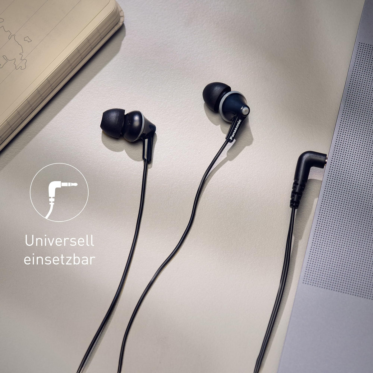 Panasonic RP-HJE125E-K Ergofit In-Ear-Kopfhörer mit kraftvollem Klang, bequemem rutschfestem Sitz und 3 Größen von Ohrstöpseln, schwarz