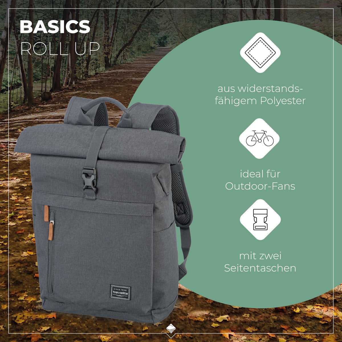 Travelite Rolltop Handgepäck Rucksack BASICS, 60 cm, 35 Liter