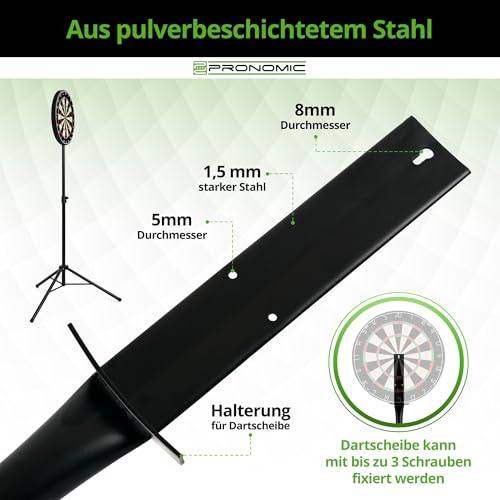 Pronomic DA-45S Ständer für Dartscheibe (Dartboard Halterung, Dartständer aus pulverbeschichtetem Stahl, stufenlos höhenverstellbar, Tasche)