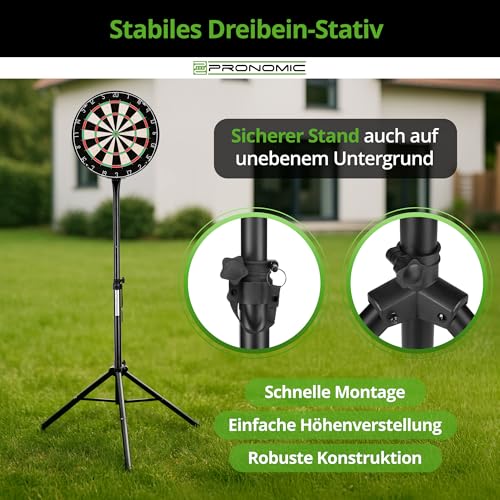 Pronomic DA-45S Ständer für Dartscheibe (Dartboard Halterung, Dartständer aus pulverbeschichtetem Stahl, stufenlos höhenverstellbar, Tasche)