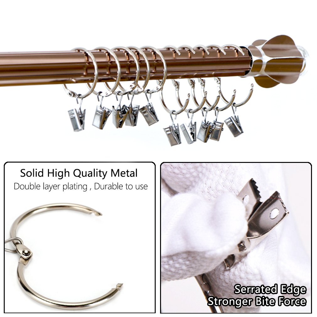 25 Stück Vorhangring mit Clips Haken, Rostfreier Stahl Fenster Gardinen Hängender Ring, Rostfreies Metall, Leicht zu öffnen und Schließen, 38 mm Innendurchmesser (Silber)