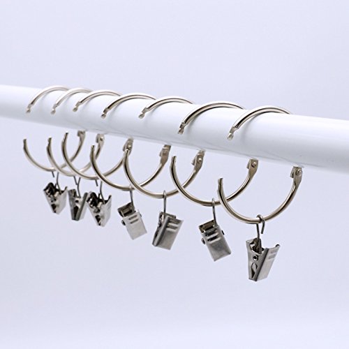 25 Stück Vorhangring mit Clips Haken, Rostfreier Stahl Fenster Gardinen Hängender Ring, Rostfreies Metall, Leicht zu öffnen und Schließen, 38 mm Innendurchmesser (Silber)