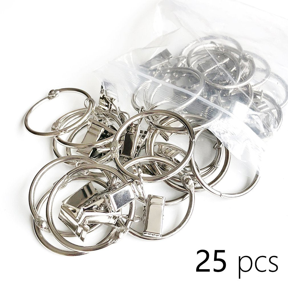 25 Stück Vorhangring mit Clips Haken, Rostfreier Stahl Fenster Gardinen Hängender Ring, Rostfreies Metall, Leicht zu öffnen und Schließen, 38 mm Innendurchmesser (Silber)