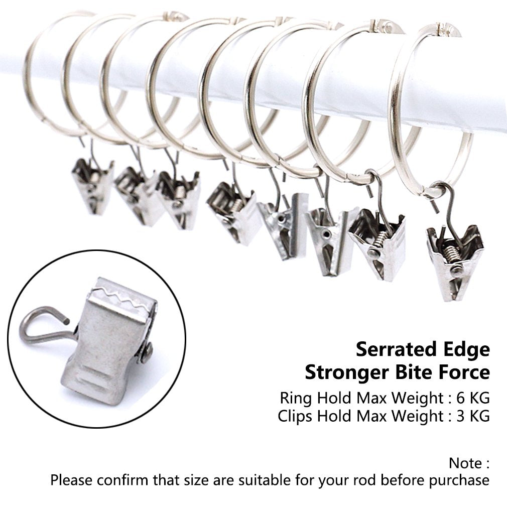 25 Stück Vorhangring mit Clips Haken, Rostfreier Stahl Fenster Gardinen Hängender Ring, Rostfreies Metall, Leicht zu öffnen und Schließen, 38 mm Innendurchmesser (Silber)