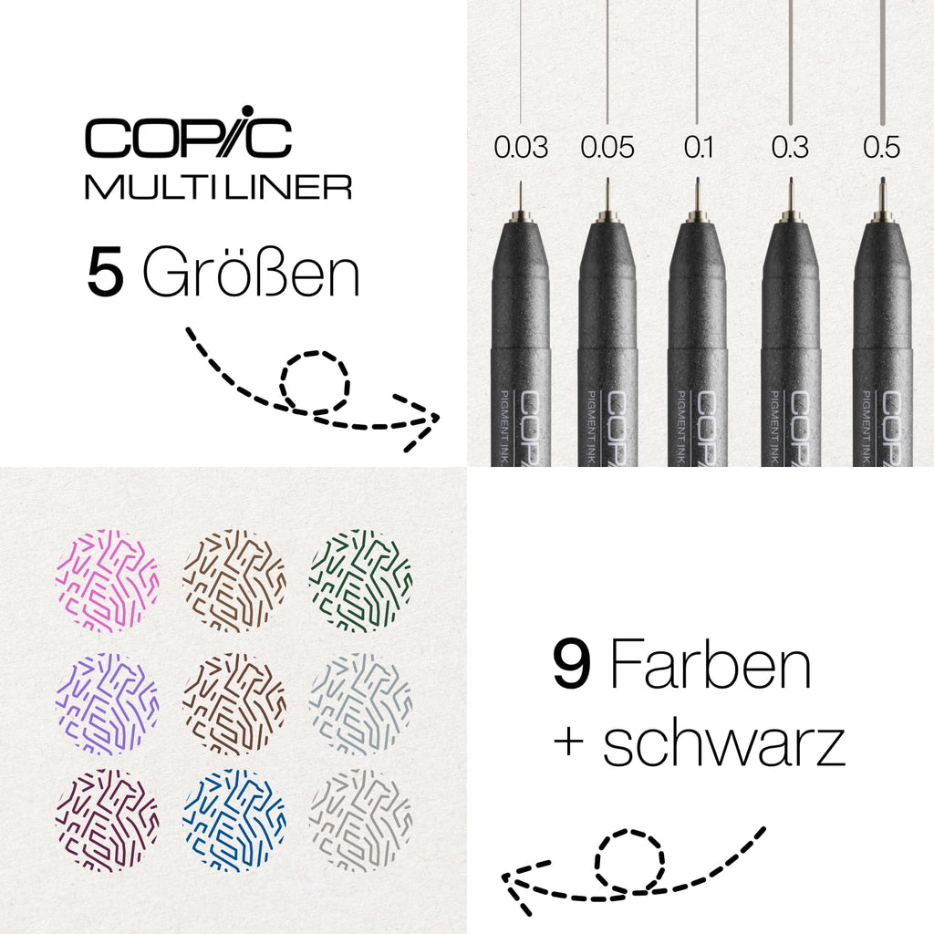 Copic Multiliner 0,05 mm, Warm Gray, Fineliner mit einer feinen Spitze und wasserbeständiger Pigmenttinte