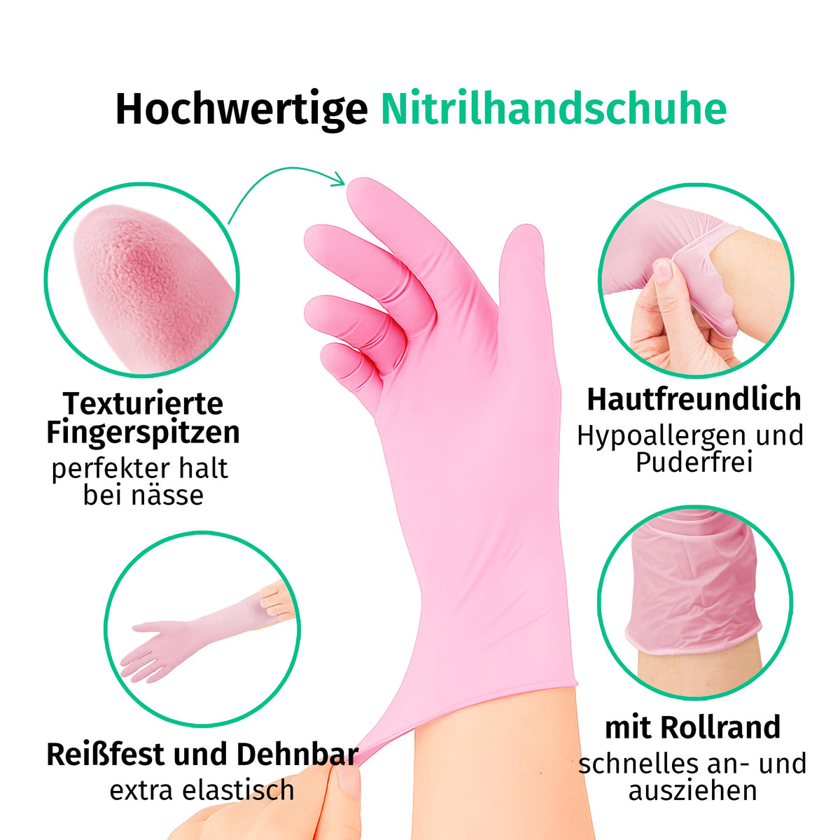 SF Nitrilhandschuhe XS Rosa – 100 Stück Einweghandschuhe, latexfrei