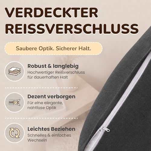 leevitex Kissenbezug 40 x 80 cm - 2er Set - 100% Baumwolle Jersey - Anthrazit | Öko-Tex Zertifiziert · mit verdecktem Reißverschluss · Kopfkissenbezug & Kissenhülle · 170 g/m² · Weich · Waschbar