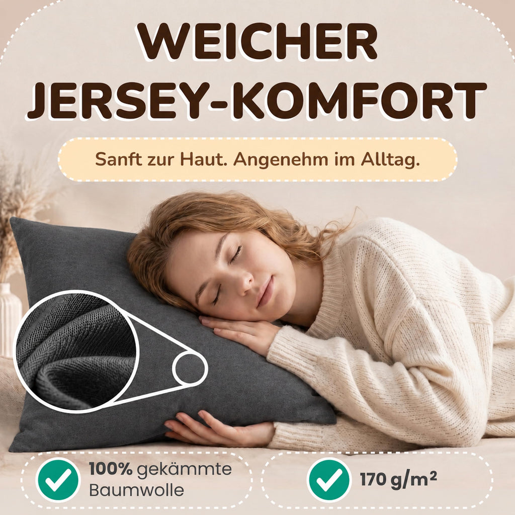 leevitex Kissenbezug 40 x 80 cm - 2er Set - 100% Baumwolle Jersey - Anthrazit | Öko-Tex Zertifiziert · mit verdecktem Reißverschluss · Kopfkissenbezug & Kissenhülle · 170 g/m² · Weich · Waschbar